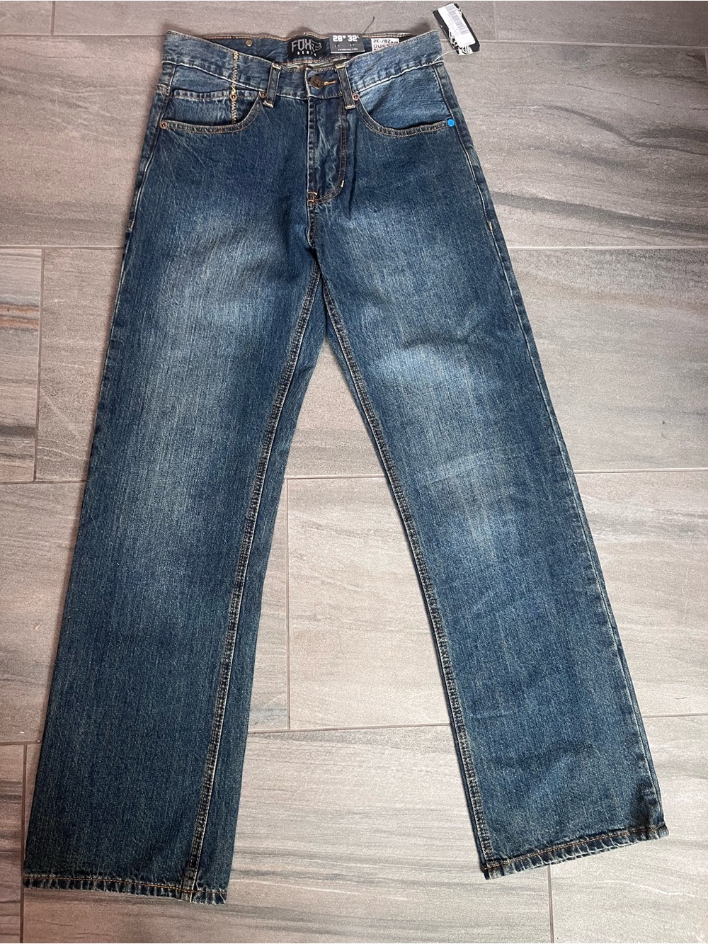 NWT Deadstock Y2K Style Fox Men's Straight-Leg Acid Wash Blue Jeans Relaxed Fit